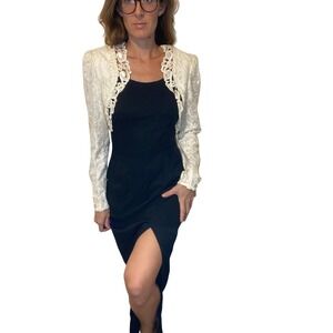 Vintage Scott McClintock Black & White Long Sleeve Lace Trim Gown Dress Size 10